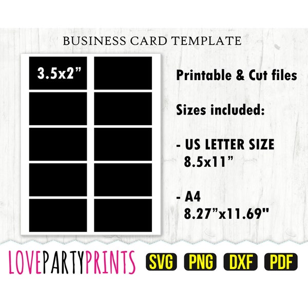 Business Card Template SVG, PDF, png, dxf, Blank Template, Blank Label, Business Card 3.5 x 2", US Letter and A4 size, (CA66)