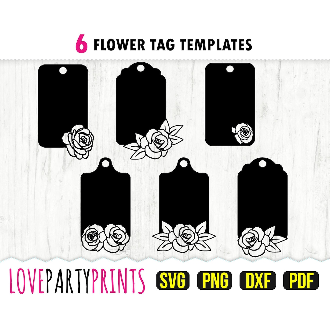 Flower Tags Svg, DXF, PNG, PDF, Tags Cut File, Gift Tag Svg, Wedding