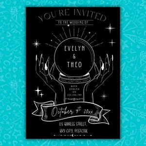 Crystal Ball Wedding Invitation | Mystical Fortune Teller Theme | Editable Canva Template | Unique Wedding Reception Invite | Mobile & 5x7