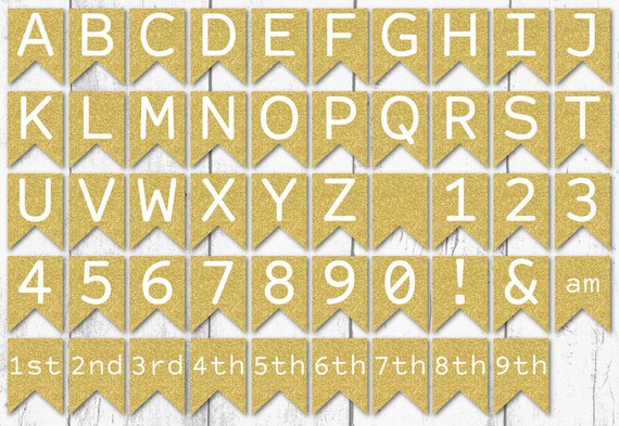 gold glitter pennant banner full alphabet numbers instant etsy ireland