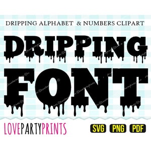 TROPFENDE SCHRIFTART SVG Png- und Pdf-Dateien, 300 dpi hohe Qualität, Alphabet und Zahlen, Silhouette Vektor, Schnittdateien, Erstellen Sie Ihr eigenes Banner (anb41)