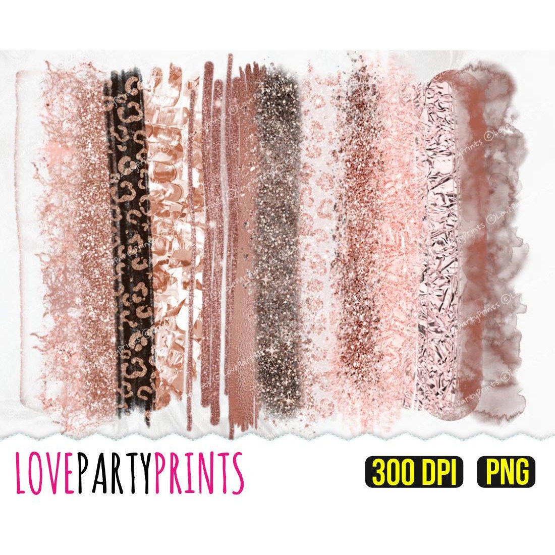 Rose Gold Brush Strokes Clipart, PNG Format 300dpi, Rose Gold Glitter ...