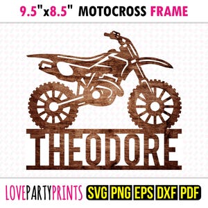 Panneau nom motocross, SVG PNG EPS Pdf, nom personnalisé, cadre suspendu sur le thème du football, fichiers découpés au Laser et à la machine, téléchargement immédiat