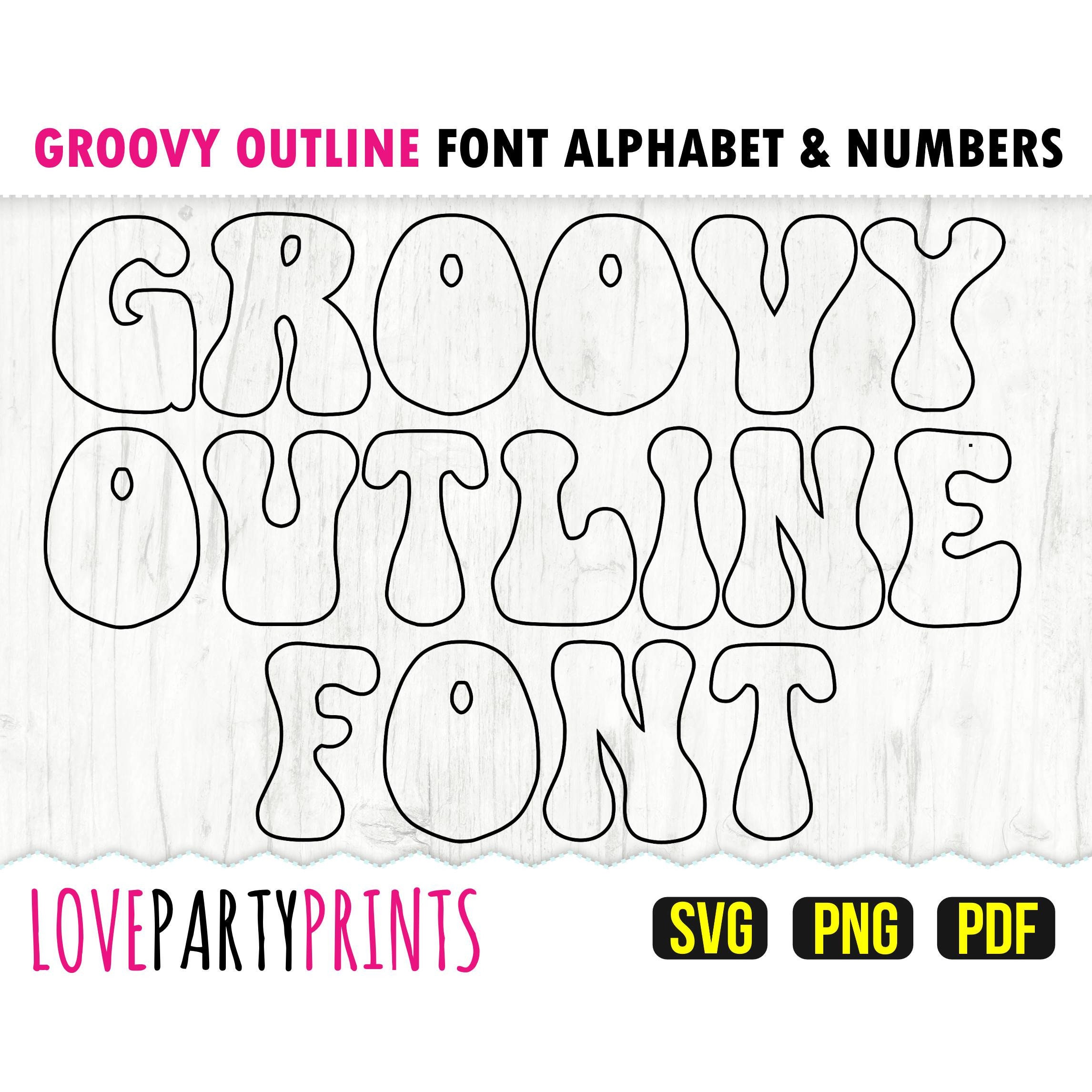 Groovy Outline Font SVG, PNG, Pdf, Full Alphabet and Numbers, Retro Font, Clipart Font, Vector Font, Vintage Font, ANB76