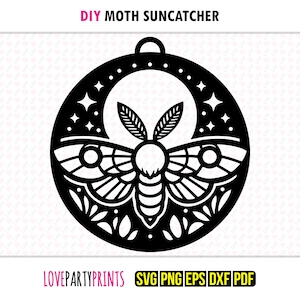 Moth Suncatcher SVG, Dxf, Png, Pdf, Eps, Celestial Window Ornament Sun Catcher, Machine Laser Cut Silhouette Vector Clip Art, Cutting File