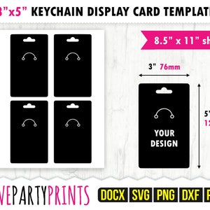 Keychain Display Card Template SVG, PDF, png, dxf, Blank Keychain Template, US Letter 8.5"x11" Printable Pdf, Cut File, Ms Word Docx,1232