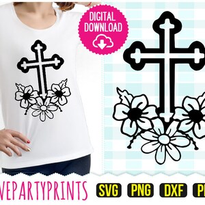 Floral Cross Svg, DXF, PNG, PDF, Church Cross Svg, Christian Svg, Catholic Svg, Clipart, Cut Files, (svg85)
