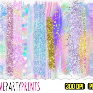 Rainbow Brush Strokes Clipart, PNG format 300dpi, rainbow glitter, rainbow pastel, (CA5)
