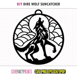 Dire Wolf Suncatcher SVG, Dxf, Png, Pdf, Eps, Window Ornament Sun Catcher, Machine Laser Cut Silhouette Vector Clip Art, Cutting File