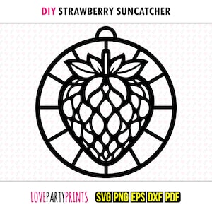 Strawberry Suncatcher SVG, Dxf, Png, Pdf, Eps, Summer Fruit Ornament Sun Catcher, Machine Laser Cut Silhouette Vector Clip Art, Cutting File