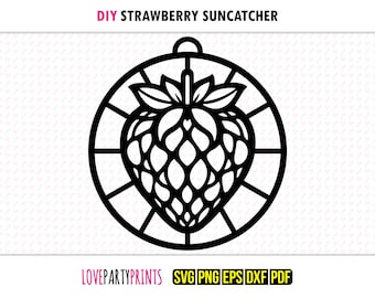 Strawberry Suncatcher SVG, Dxf, Png, Pdf, Eps, Summer Fruit Ornament Sun Catcher, Machine Laser Cut Silhouette Vector Clip Art, Cutting File