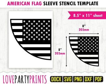 Amerikaanse vlag mouw stencil sjabloon SVG, PDF, PNG, DXF, 8,5 "x 11", mevrouw Word Docx, 8" sjabloon, shirt mouw stencil, T-shirt stencil, ST2