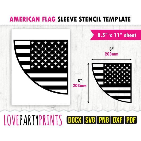 American Flag Sleeve Stencil Template Svg, Pdf, Png, Dxf, 8.5"x11", Ms Word Docx, 8" Template, Shirt Sleeve Stencil, T-Shirt Stencil, ST2
