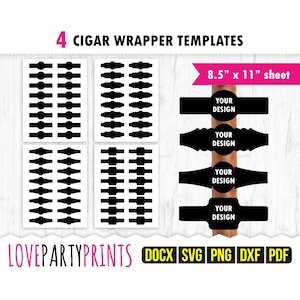 Cigar Wrapper Template SVG, PDF, Png, Dxf, Blank Cigar Label Template, Ms Word Docx, Labels, US Letter Pdf, Svg Cut File, CA147