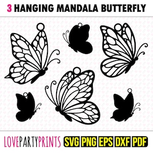 Hanging Butterfly Suncatcher SVG, DXF, PNG, Pdf, Eps, Mandala Butterflies Ornament Sun Catcher, Laser Cutting Silhouette Vector Clipart 1434