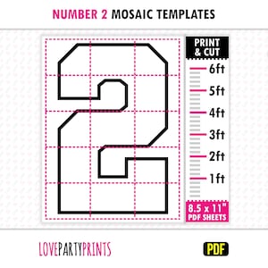Square Number 2, Mosaic From Balloons, 1ft, 2ft, 3ft, 4ft, 5ft, 6ft, Party Mosaic, 8.5"x11" Printable PDF, Instant Download, PDF, BT2