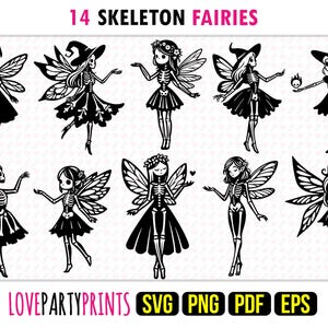 Feen-Skelett SVG-Bundle, EPS, PNG, Pdf, Halloween-Feen, Schmetterlingsflügel Magische Goth Fee, Gruselige Fee, Sofort-Download, 1661