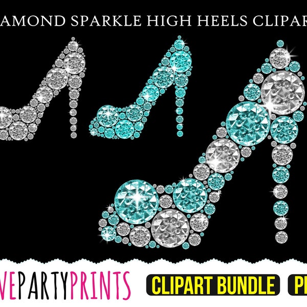 Diamond Heels Clipart PNG files, Rhinestone Heels Clipart, Aqua Diamond Heels, Silver Diamond Heels, Diamond Shoe Clipart, Diamonds, CA87