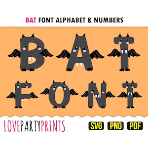 BAT FONT SVG, Png, Pdf, Halloween Png Letters, Bat Png Font, Svg Letters Numbers Clipart, Sublimation Png, Svg Cut Files, anb70