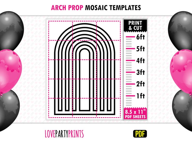 Rainbow Arch Template, All Sizes 1ft to 6ft, Arch Marquee, Mosaic from Balloons, Chiara Backdrop, 8.5"x11" Printable PDF, Instant Download image 1
