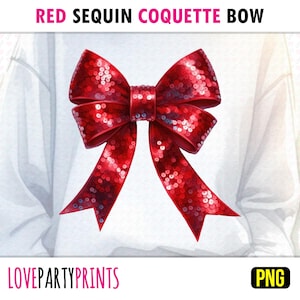 Christmas Sequin Bow PNG Sublimation Red Coquette Winter Valentines Love Sparkle Sequins Ribbon Girl Shirt PNG Design Digital Download 1605