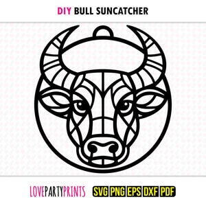 Bull Suncatcher SVG, Dxf, Png,Pdf, Eps, Taurus Horoscope Window Ornament, Sun Catcher Machine Laser Cut Silhouette, Vector Clip Art File