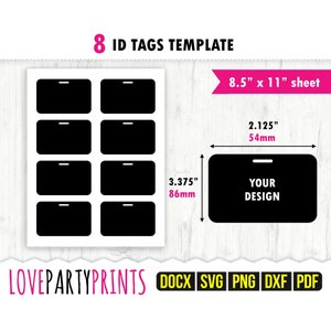 ID Badge Template Svg, Pdf, Png, Dxf, 54x86mm Tag Template, 8.5"x11", Ms Word Docx, Blank Badge Template, US Letter Printable Pdf, CA105