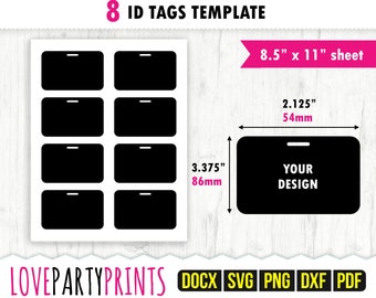 ID Badge Template Svg, Pdf, Png, Dxf, 54x86mm Tag Template, 8.5"x11", Ms Word Docx, Blank Badge Template, US Letter Printable Pdf, CA105