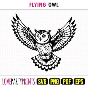Fliegen Eule SVG, PNG, EPS, Pdf, Vogel Silhouette, Maschinenschnitt Laser Vektorgrafik Druck Dye Sub Vorlage, Sofort Download, 1759