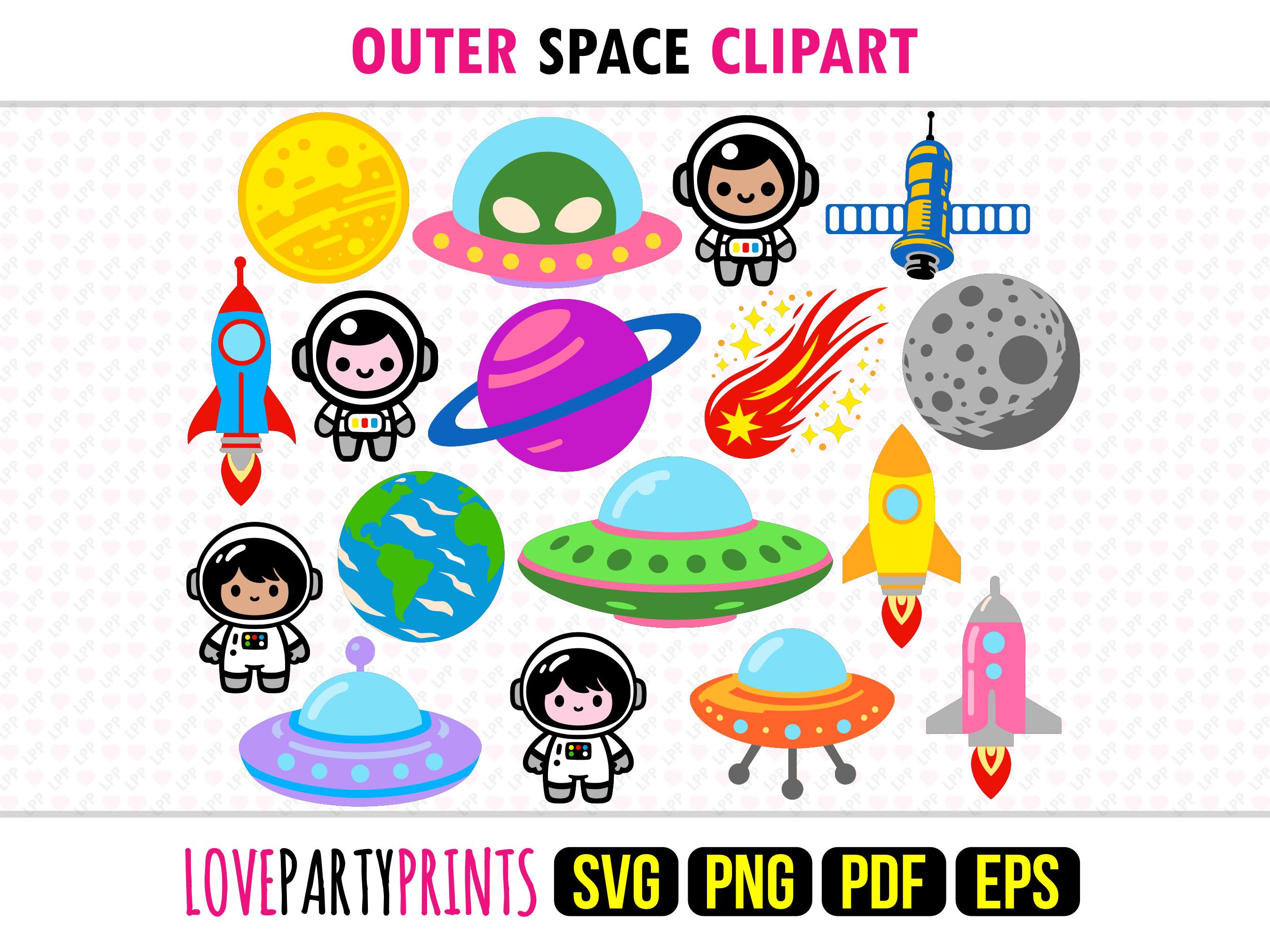 Kids Outer Space Clipart SVG, PNG EPS Pdf, 17 Templates, Spaceship Ufo,  Earth, Moon, Shooting Star, Astronaut Rocket, Instant Download, 1860, image size:2700x2025