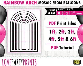 Rainbow Arch sjabloon, alle maten 1ft tot 6ft, Arch Marquee, mozaïek van ballonnen, Chiara achtergrond, 8,5 "x 11" afdrukbare PDF, Instant Download