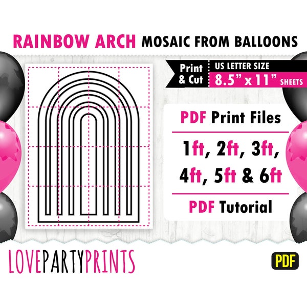 Rainbow Arch Template, All Sizes 1ft to 6ft, Arch Marquee, Mosaic from Balloons, Chiara Backdrop, 8.5"x11" Printable PDF, Instant Download