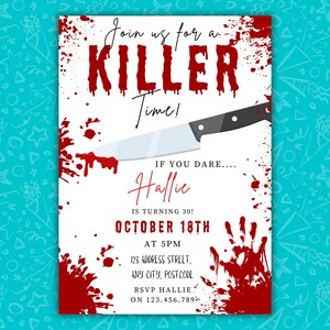 Have A Killer Time Birthday Invitation | Horror Party | Editable Canva Template | Halloween Murder Mystery | Digital Download | Mobile & 5x7