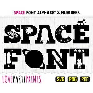 RUIMTELETTERTYPE SVG, png, pdf, ruimtealfabet en cijfers Clipart, ruimtedecor kinderen, bestanden knippen, 300 dpi hoge kwaliteit, maak je eigen banner anb43