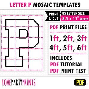 Letra P cuadrada, mosaico de globos, plantilla de mosaico, 1 pie, 2 pies, 3 pies, 4 pies, 5 pies, 6 pies, letras de mosaico, 8,5" x 11" PDF, descarga instantánea, BT30