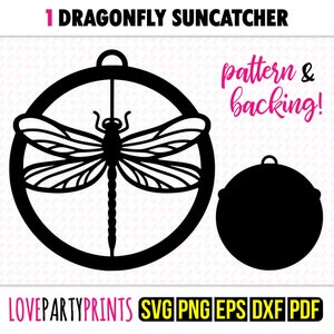 Dragonfly Suncatcher SVG, DXF, PNG, Pdf, Eps, Dragon Fly Ornament Sun Catcher, Laser Cutter Silhouette Vector Clipart, Cutting Files, 1403