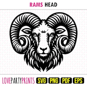 Rammen hoofd SVG, PNG, EPS, Pdf, Steenbok silhouet, Machine Cut Laser CNC Vector Graphic Print Dye Sub-sjabloon, Instant Download, 1952