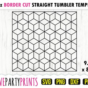 May include: A black and white geometric pattern template for a 20oz straight tumbler. The template is 9.3 inches by 8.2 inches and features a repeating pattern of cubes.