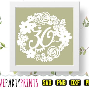 Modelo de corte de papel Floral 30 Guirlanda PDF e PNG Clip Art com arquivos de corte Svg e DXF, corte à mão ou máquinas de corte, (PC12)
