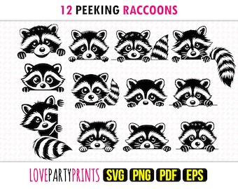 Waschbär Bundle, SVG, PNG, EPS, Pdf, 12 Waschbären Maschinenschnitt Laser Cnc Vektorgrafik-Druck Dye-Sub-Vorlagen, Sofort-Download, 1755