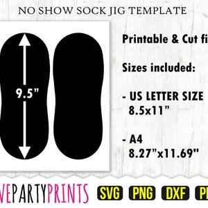 Sock Jig Template SVG, PDF, png, dxf, No Show Sock Jig Template, 9.5&quot; Sock Jig Template, US Letter 11&quot;x8.5&quot;, A4 8.27&quot;x11.69&quot;, CA68