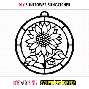 Sunflower Suncatcher SVG, DXF, PNG, Pdf, Eps, Sun Flower Ornament Sun Catcher, Laser Cutter Silhouette Vector Clipart, Cutting Files, 1396