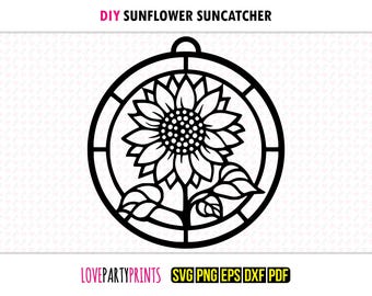 Sunflower Suncatcher SVG, DXF, PNG, Pdf, Eps, Sun Flower Ornament Sun Catcher, Laser Cutter Silhouette Vector Clipart, Cutting Files, 1396