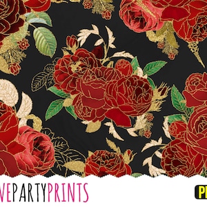 Red Rose Clipart, PNG format, Glitter Roses, Antique Illustrations, Valentines Rose, Valentine Clipart, Vintage Rose Clipart, CA39