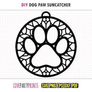 Paw Print Suncatcher SVG, Dxf, Png, Pdf, Eps, Dog Window Ornament Sun Catcher, Laser Cutter Silhouette Vector Clip Art, Cutting Files