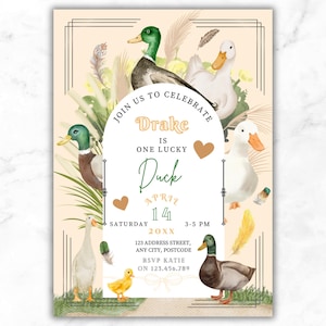 Duck Birthday Invitation Template | Editable Canva Party Invite | Baby Duck Party Kids Birthday Card | Digital Download  | Mobile & 5x7