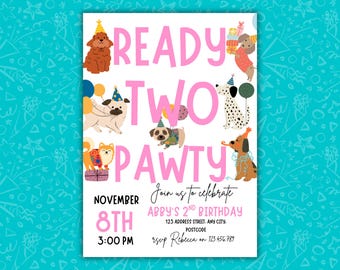Ready Two Pawty Birthday Invitation Template | Editable Canva | Printable Dog Party Invite | Digital Download | Mobile & 5x7