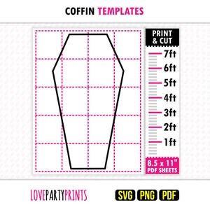 Coffin Template Large Stencil Print Cut Giant Halloween Backdrop Spooky Decor SVG PDF PNG