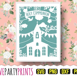 First Holy Communion Template PDF and PNG Clip Art with Svg and DXF Cutting Files, Handcut or Cutting Machines, (PC41)