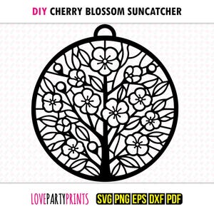 Cherry Blossom Suncatcher SVG, Dxf, Png, Pdf, Eps, Window Ornament Sun Catcher, Machine & Laser Cut Silhouette Vector Clip Art, Cutting File